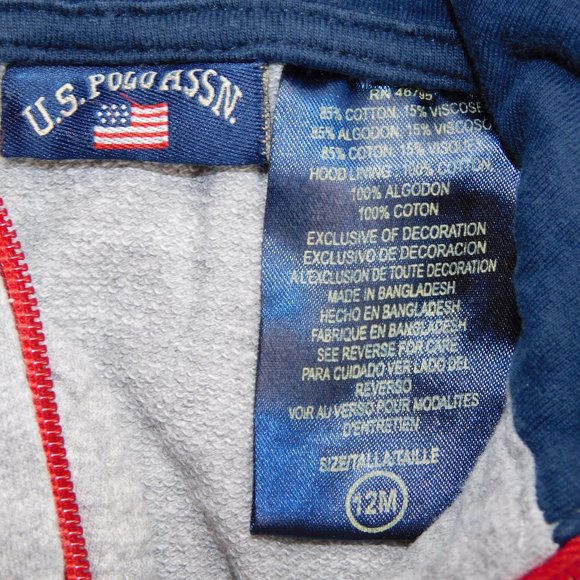 US Polo Assn Boys 12 months Grey Full Zip Hoodie - Picture 4 of 5